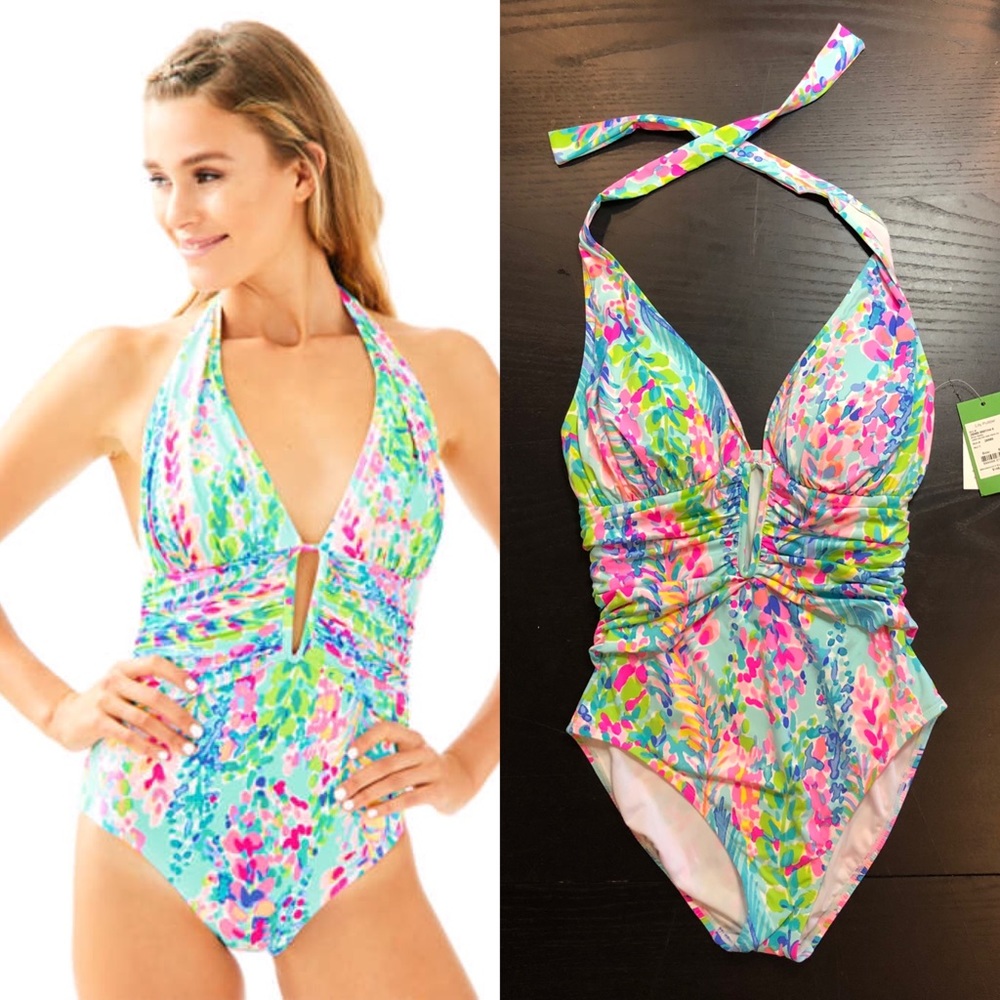 Lilly Pulitzer Lanai halter swimsuit in Multi Catch the Wave size 6